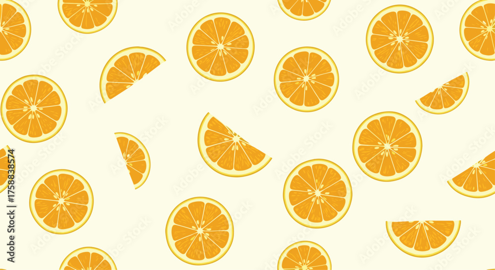 Obraz premium Seamless pattern of fresh citrus fruit slices with a subtle grunge texture.