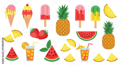 Sweet summer fruits and icy treats for a refreshing day.