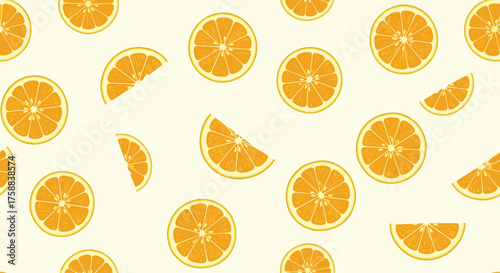 Seamless pattern of fresh citrus fruit slices with a subtle grunge texture.