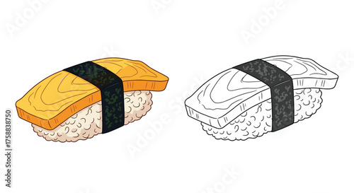 Tamagoyaki sushi a flavorful rolled omelet topping over rice.