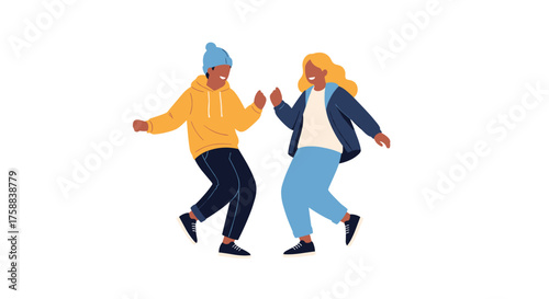 Two friends are dancing and having fun together.