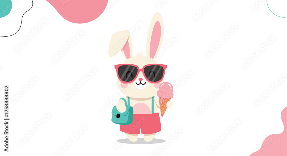 Obraz premium A cute bunny wearing sunglasses and holding an ice cream cone.
