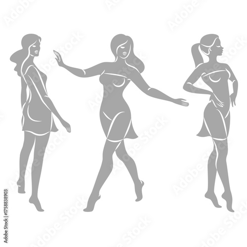 Collection. Silhouette of a woman in style. The girl is slim and beautiful. Lady suitable for aesthetic decor, posters, stickers, logo. Vector illustration set.
