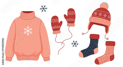 Winter clothing set for cold weather protection.