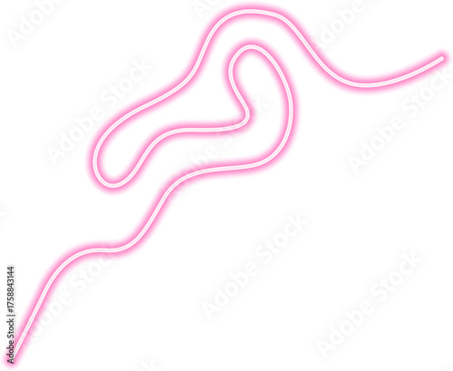 Dynamic neon line with continuous movement, glowing with bright luminosity and forming an abstract curved composition.