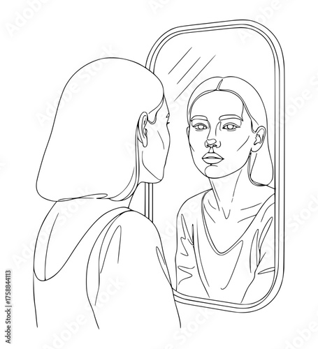 Looking in Mirror Line Art