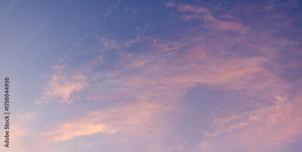 Obraz premium A serene sky scene featuring soft pink clouds and a tranquil blue-pink gradient