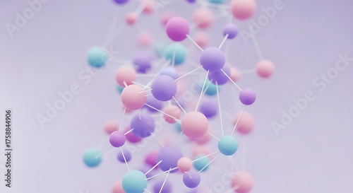 Abstract molecular structure with pastel colored spheres