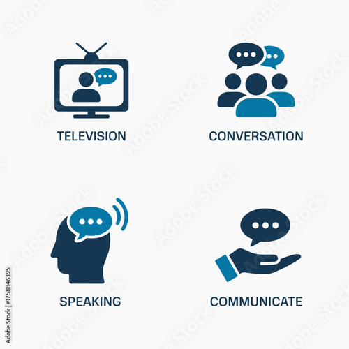 Communication Icons Set: Television, Conversation, Speaking & Communicate Concept Illustration.