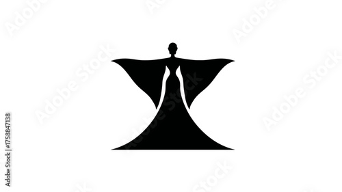 Elegant Black Silhouette of a Woman in a Flowing Dress with Outstretched Arms, Abstract Graphic Design
