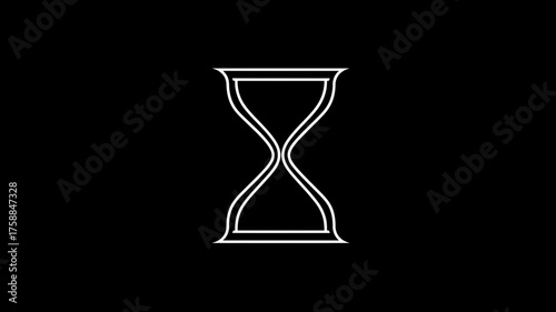 Minimalist white outline hourglass icon on a stark black background, symbolizing time, countdown, deadlines, and waiting.