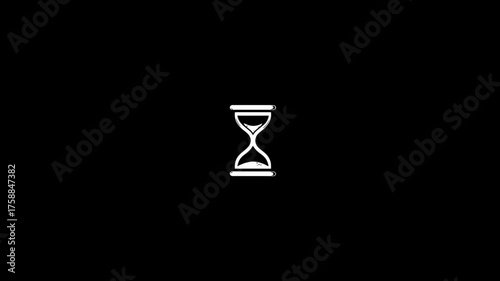 Minimalist white outline hourglass icon on a stark black background, symbolizing time, waiting, countdown, and deadlines.