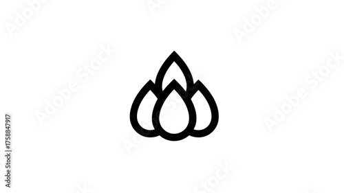 Black outline icon of three abstract flame or droplet shapes, symbolizing fire, heat, energy, essential oils, or liquid elements.