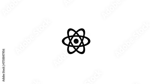 Minimalist atom icon representing science, technology, physics, and innovation. Simple graphic vector symbol for research and development.