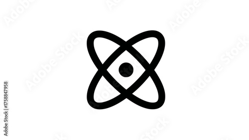 Minimalist atomic symbol icon representing science, physics, chemistry, and modern technology. Abstract molecular structure illustration.