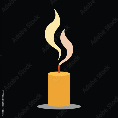 Single lit yellow candle with flickering flame on black background
