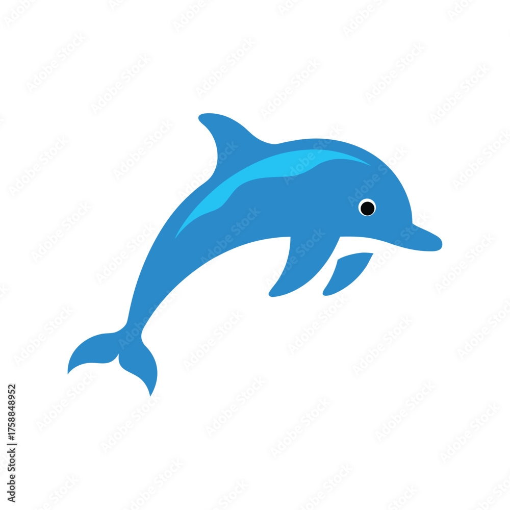 Fototapeta premium Playful blue cartoon dolphin leaping and smiling in the ocean