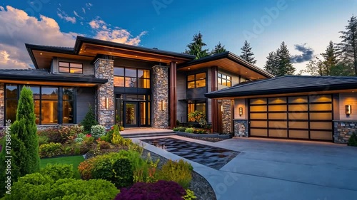 Luxury Home with Stone Accents and Landscaped Gardens