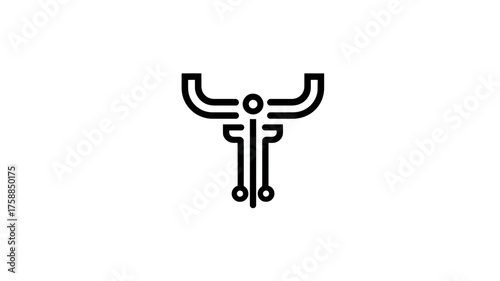 Modern minimalist bull head line art icon with technology elements. Digital animal logo concept, abstract geometric design for tech, finance, or power.