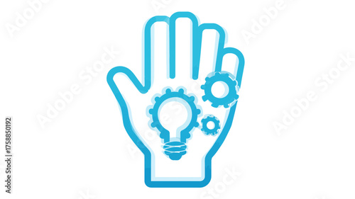 Creative ideas, innovation, and technological development process icon with human skill and engineering concept.