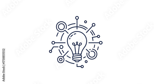 A stylized light bulb surrounded by interconnected nodes and lines, symbolizing an idea