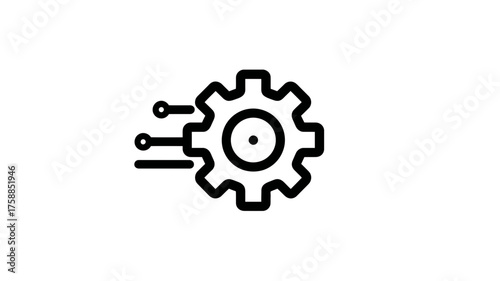 Technology gear icon with connected data points, symbolizing settings, engineering, smart processing, digital integration, and system automation.