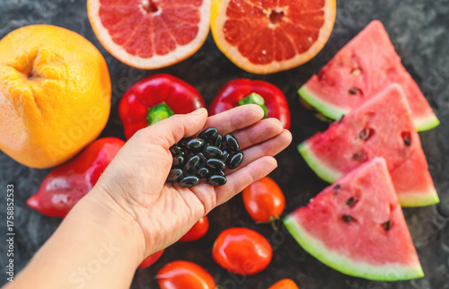 Lycopene containing foods are red. Selective focus.