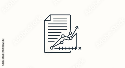 A simple line art icon showing a document with a growth chart and an upward trending arrow
