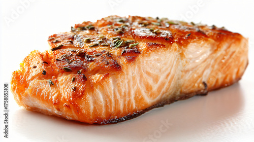 grilled salmon fillet isolated on white background, ready to be served