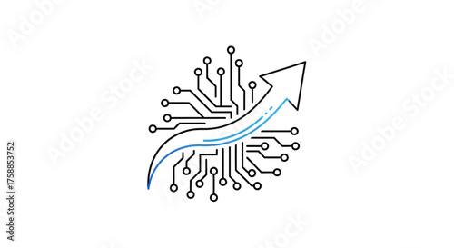 Abstract circuit board with upward trending arrow