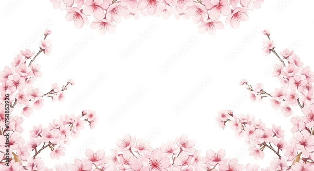 Obraz premium Cherry blossom branches frame on white background
