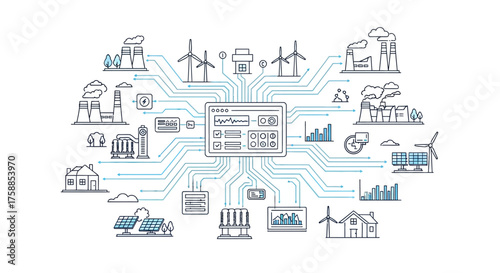 Centralized energy grid management system with diverse sources and consumption points