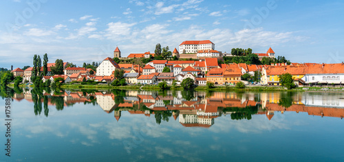 Scenic sight in Ptuj, beautiful city on the Drava river in Slovenia,  on a sunny summer afternoon.