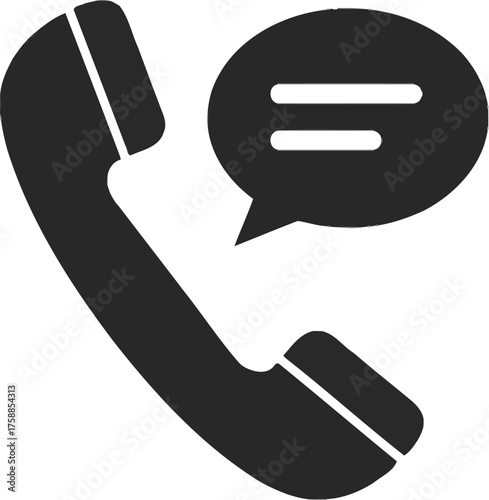 Telephone handset with speech bubble, representing communication, support, and customer service in a simple design