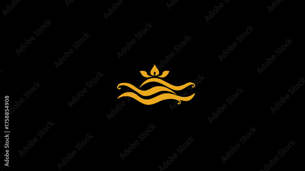 Obraz premium Elegant golden abstract graphic with fluid waves and stylized flame or petal element on a deep black background