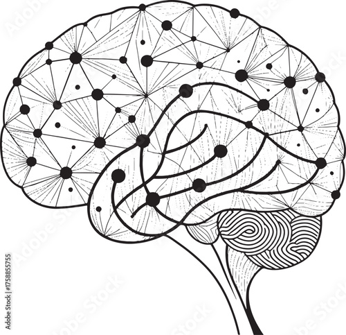 Mental health Black and white abstract geometric brain network illustration mind connection