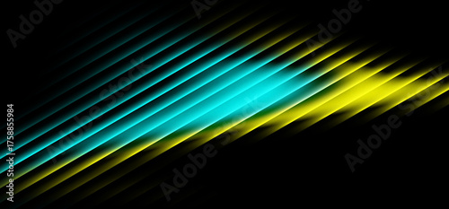 Cyan and Yellow Glowing Diagonal Lines – Digital Motion Abstract Background