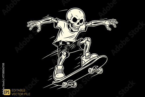 Cool Skeleton Skateboarder Performing a Trick.