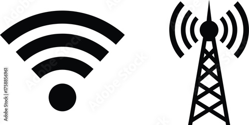 Illustration of a wifi symbol and a cellular tower, representing wireless communication and network infrastructure