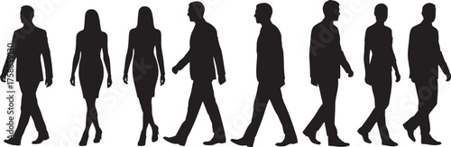 Business People Silhouette Illustration of Diverse Group Walking Forward on Transparent Background