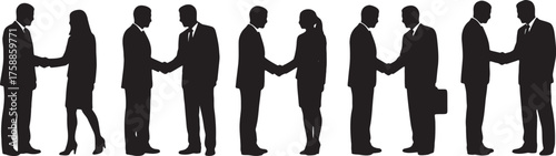 Professional Business Deal Silhouette of People Shaking Hands Together on Transparent Background