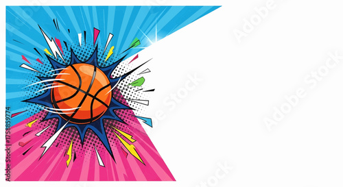Dynamic basketball sports illustration in pop art comic style for game competition, energy, victory, success
