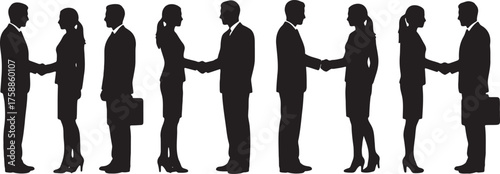 Business Handshake Silhouette Image Featuring Men and Women Executives on Transparent Background