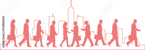 Urban Commute People Silhouette on a Building Outline Graphic Design on Transparent Background