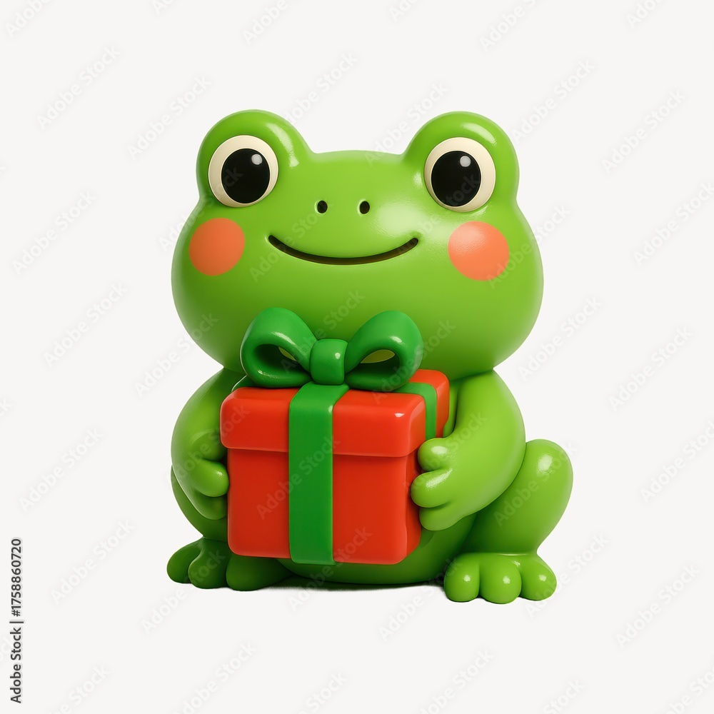 Naklejka premium Cute frog holding gift