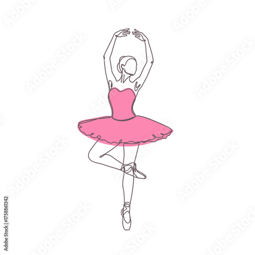 Line art ballet dancer line art vector illustration pink tutu graceful pose dance studio decor ballerina art print