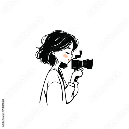 Movie Director. Movie Director simple black and white line art vector logo