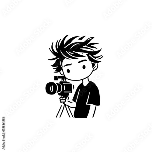 Movie Director. Movie Director simple black and white line art vector logo