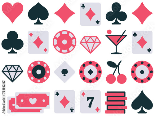 Collection of casino and gambling icons and symbols