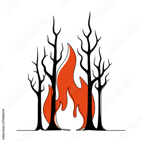 Fire in forest illustration wildfire disaster trees on fire burning nature environment danger concept 100